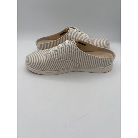 Spenco Womens 7 Slip-On Beige & White Striped Canvas Sneakers - Picture 5 of 7